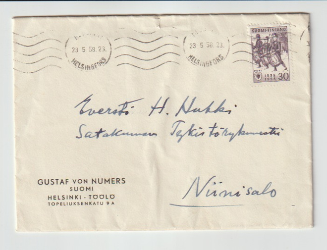 1958, Kirje  SOTILASPOSTI, Helsinki- Niinisalo