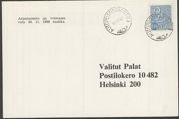 AUTOPOSTITOIMISTO 3  1969 postikortti