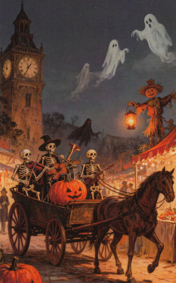 Halloween luurangot soittavat musiikkia