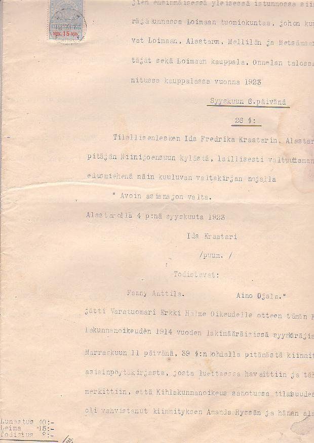 Asiakirja 1923 , Alastaro.