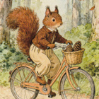 Orava pyöräilee, kävyt korissa - pikkukuva 1