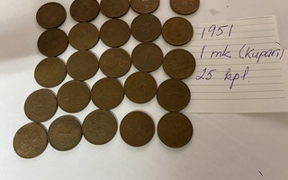 Suomi markkoja v. 1951 (kupari) 25 kpl