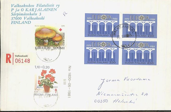 1984 Eurooppa 2,l0 mk nelilö ym R-kirje