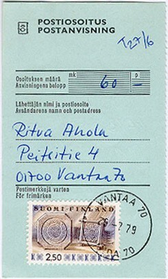1976 2,50 mk juustokehät postiosoitus