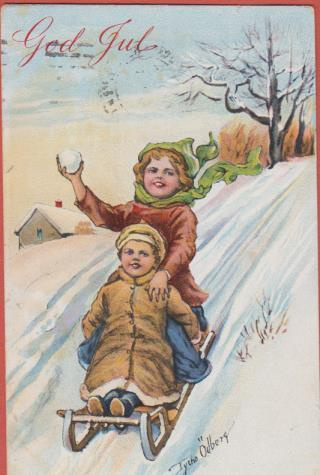 Ödberg Lapset kelkkamäessä - kulk v 1916