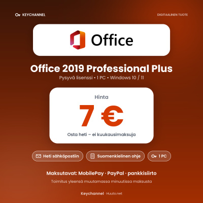 Office 2019 Pro Plus avain ja lisenssi – 1 PC, suomi
