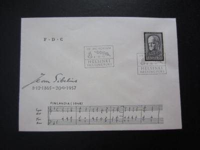 FDC 1957 Jean Sibeliuksen surumerkki