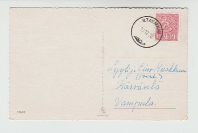 Postileima, ILTASMÄKI, vanha 1970-luku, JOULUKORTTI