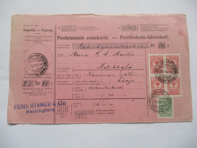 1914 Hki postiennakko on Haminan rata Metsäkylä