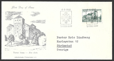 FDC 1961 Yleismerkki Turun linna 125 mk Lape 533 JF kuori