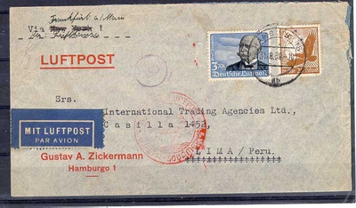 Saksa Mi 539 ym lentokirje Peruun 1938