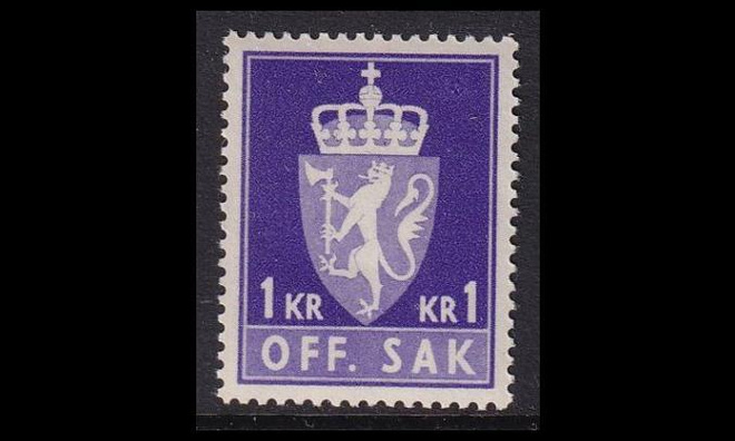 Norja 83x ** Virkamerkki 1 Kr x-pap (1955)