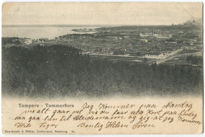 Tampere Näkymä Pyynikiltä keskustaan, kulkenut 1906