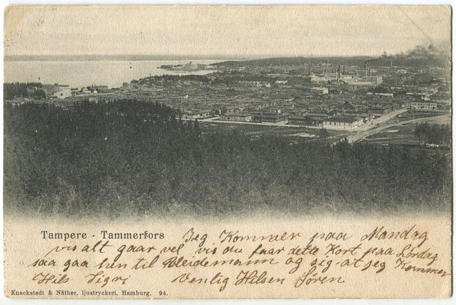 Tampere Näkymä Pyynikiltä keskustaan, kulkenut 1906