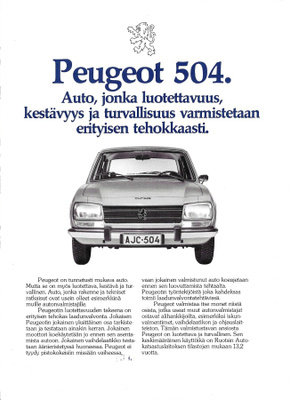 1977 Peugeot 504 esite - KUIN UUSI - suomalainen
