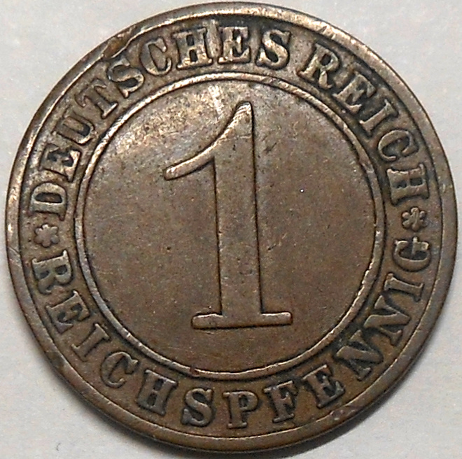 Saksa. 1 Reichspfennig 1925A.