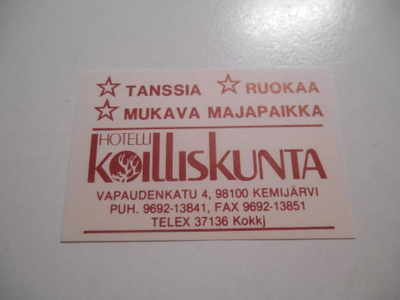 TT Etiketti Hotelli Koilliskunta Kemijärvi