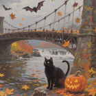 Halloween musta kissa riippusillan vieressä - pikkukuva 1