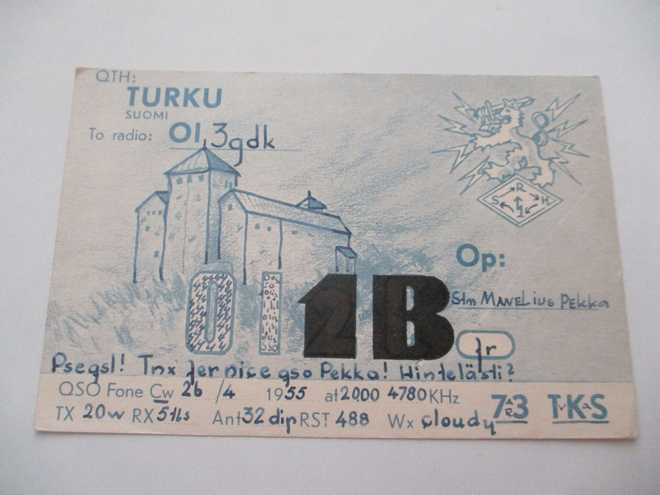 Turku Turun linna radioamatöörikortti - 1955