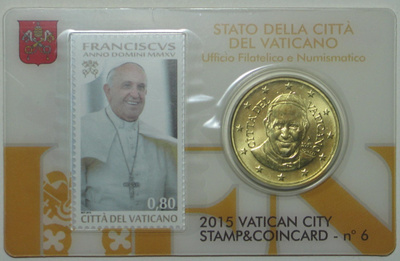 2015 Vatikaani 50c + 0,80€ postimerkki No 6 COINCARD