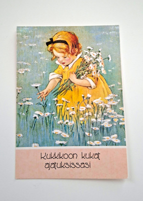 "Tyttö poimii kukkia"-KULKEMATON POSTIKORTTI