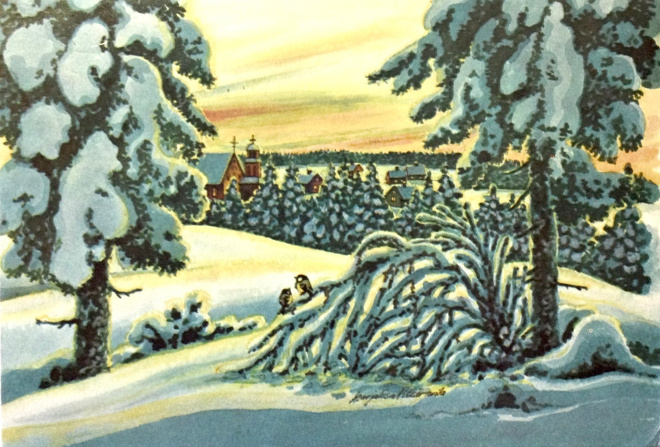 M-L Pitkäranta 56 - Jouluinen kirkonkylä talvimaisemassa