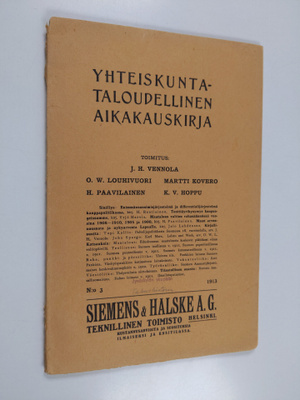 Yhteiskuntataloudellinen aikakauskirja 3/1913 - Kansantal...