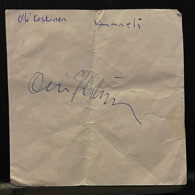 Olli Keskinen nimikirjoitus lapulla