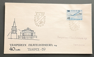 1959 FDC Yleismerkki 45mk/34mk, tuloleima