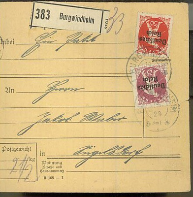 Saksa Mi 127 ym pakettikortti