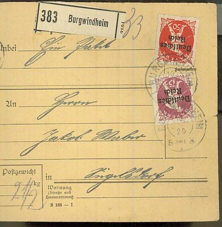 Saksa Mi 127 ym pakettikortti
