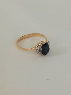 Kultainen sinisafiiri timantti sormus 14k