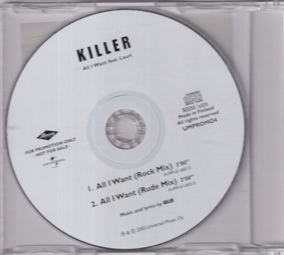 Killer Feat. Lauri - All I Want (CD, Single, Promo)