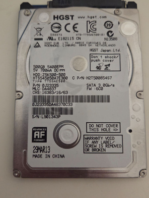 HGST 500GB 5400RPM 2,5" sata kovalevy