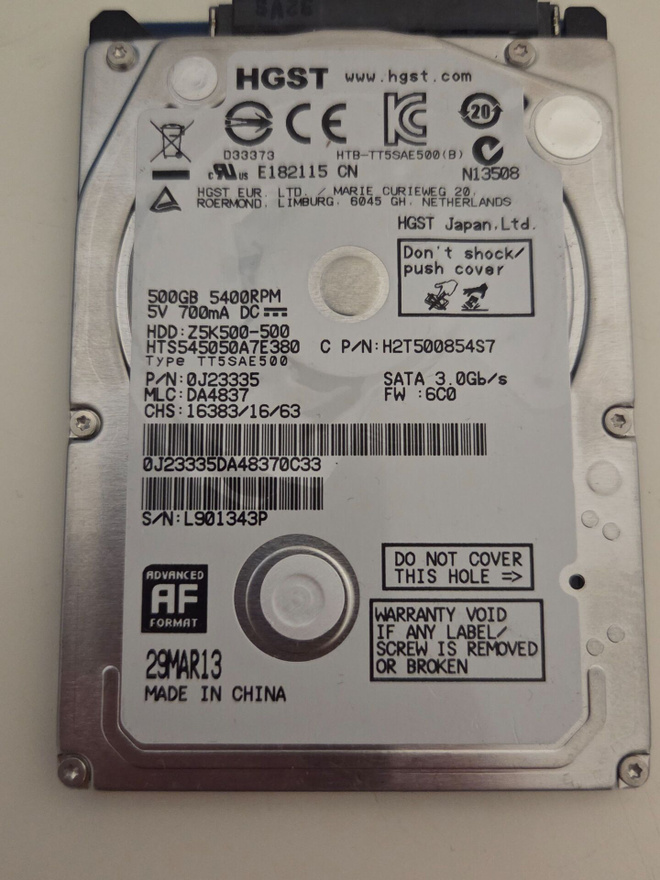 HGST 500GB 5400RPM 2,5" sata kovalevy
