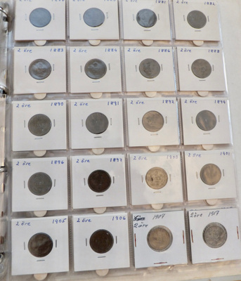 20 kolikko Ruotsi 2 öre 19x 1877-1907 + 1x 1917