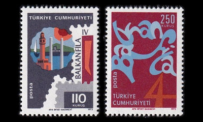 Turkki 2299-300 ** Postimerkkinäyttely BALKANFILA (1973)