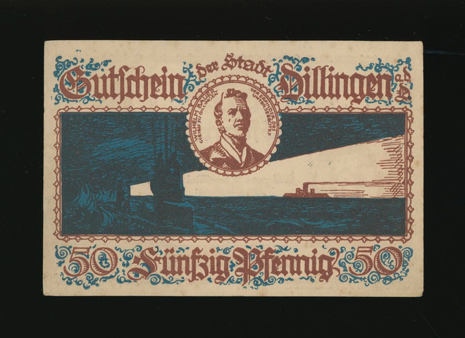 Saksa Notgeld 50 Pfennig, Dilligen 1920 XF