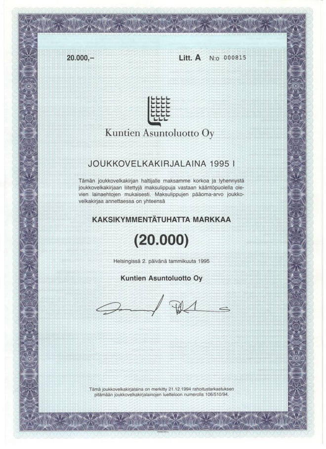OKK obligatio Kuntien Asuntoluotto 1995 I Litt A