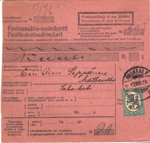 postiennakko-osoitek. ruskeala -MATKASELKÄ