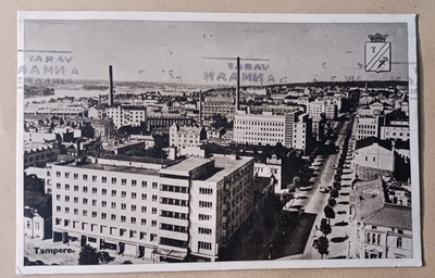Tampere, Hämeenkatua, näkymä kaupunkiin, vaakuna p. 1942