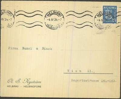 1932 2,5mk sin.leijona kirje Itävaltaan