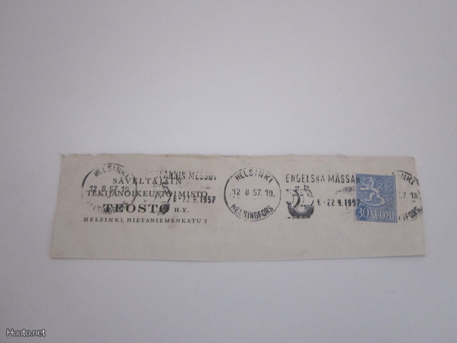 Engelska Mässan 12.8.1957 -leima ja 30 -merkki