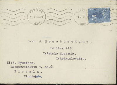 1960 pakolaisvuosi 40mk kirje CSR:ään