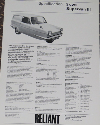 1973 Reliant Supervan III esite - 3-pyöräinen - KUIN UUSI)