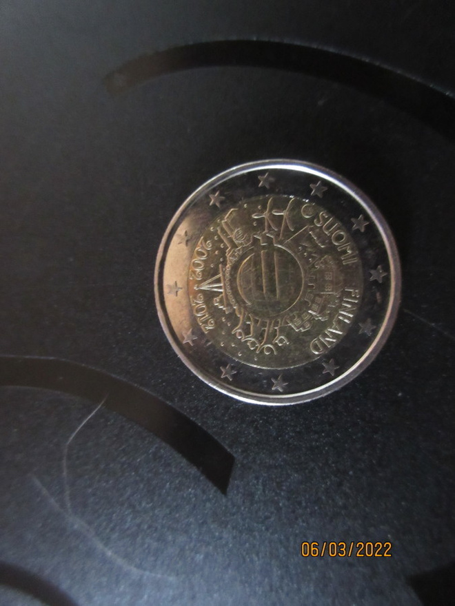 Kahden euron kolikko Suomi 2012 Euro 10-vuotta.