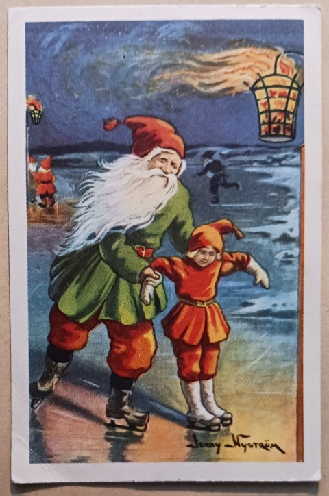 Jenny Nyström: Tonttu auttaa pikkutonttua luistelemaan, 1954