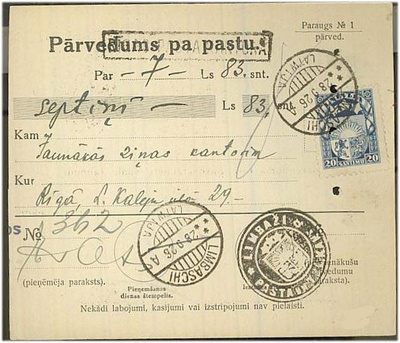Latvia Mi 95 postiosoituksella