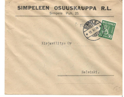 Simpele,  v. 1934  firmakuori kotiseutukeräilijälle