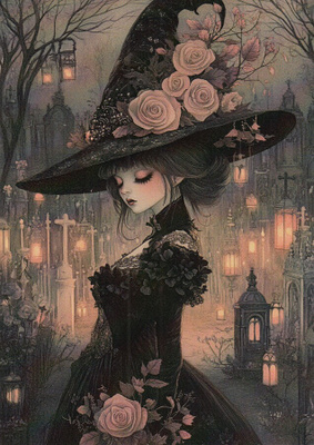 Halloween noita hautausmaalla, upea hattu